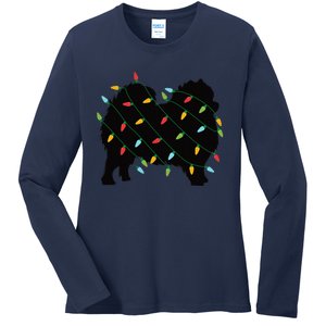 Christmas Lights Pomeranian Cute Gift For Dog Lovers Ladies Long Sleeve Shirt