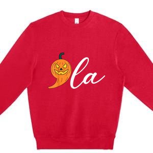 Comma +  La Pumpkin Kamala Harris Save Halloween 2024 Premium Crewneck Sweatshirt