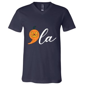 Comma +  La Pumpkin Kamala Harris Save Halloween 2024 V-Neck T-Shirt