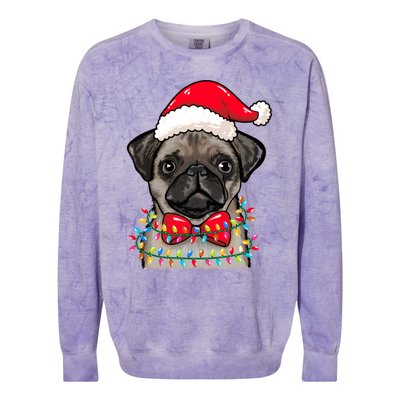 Christmas Lights Pug Wearing Xmas Hat Pug Dog Lover Great Gift Colorblast Crewneck Sweatshirt