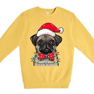 Christmas Lights Pug Wearing Xmas Hat Pug Dog Lover Great Gift Premium Crewneck Sweatshirt