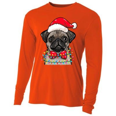 Christmas Lights Pug Wearing Xmas Hat Pug Dog Lover Great Gift Cooling Performance Long Sleeve Crew