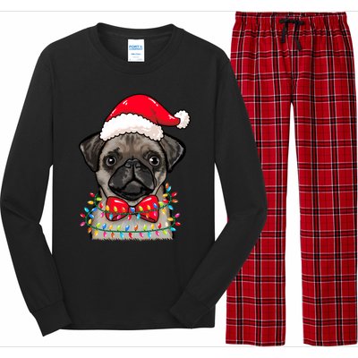 Christmas Lights Pug Wearing Xmas Hat Pug Dog Lover Great Gift Long Sleeve Pajama Set