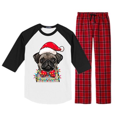 Christmas Lights Pug Wearing Xmas Hat Pug Dog Lover Great Gift Raglan Sleeve Pajama Set