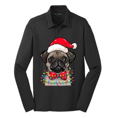 Christmas Lights Pug Wearing Xmas Hat Pug Dog Lover Great Gift Silk Touch Performance Long Sleeve Polo