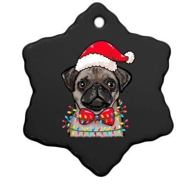 Christmas Lights Pug Wearing Xmas Hat Pug Dog Lover Great Gift Ceramic Star Ornament