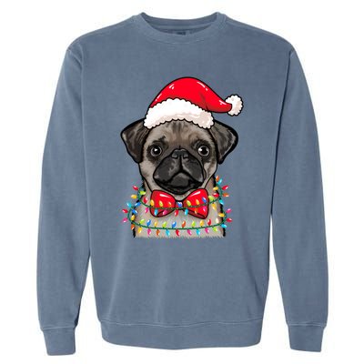 Christmas Lights Pug Wearing Xmas Hat Pug Dog Lover Great Gift Garment-Dyed Sweatshirt