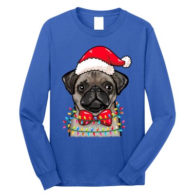 Christmas Lights Pug Wearing Xmas Hat Pug Dog Lover Great Gift Long Sleeve Shirt