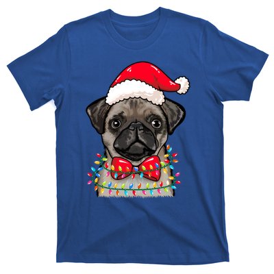 Christmas Lights Pug Wearing Xmas Hat Pug Dog Lover Great Gift T-Shirt