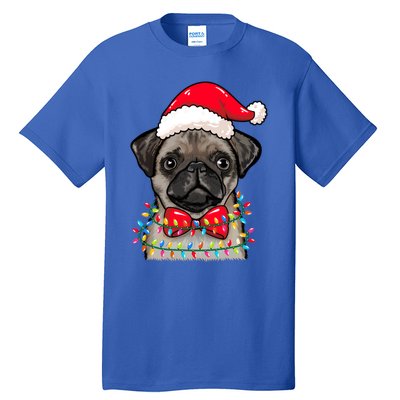 Christmas Lights Pug Wearing Xmas Hat Pug Dog Lover Great Gift Tall T-Shirt