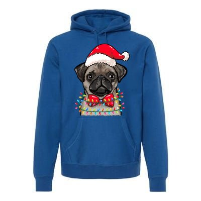 Christmas Lights Pug Wearing Xmas Hat Pug Dog Lover Great Gift Premium Hoodie