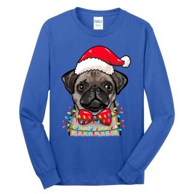 Christmas Lights Pug Wearing Xmas Hat Pug Dog Lover Great Gift Tall Long Sleeve T-Shirt