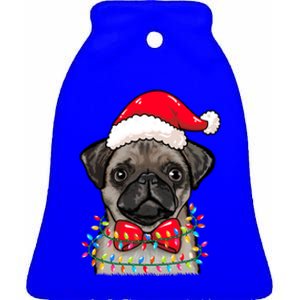 Christmas Lights Pug Wearing Xmas Hat Pug Dog Lover Great Gift Ceramic Bell Ornament