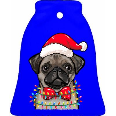 Christmas Lights Pug Wearing Xmas Hat Pug Dog Lover Great Gift Ceramic Bell Ornament