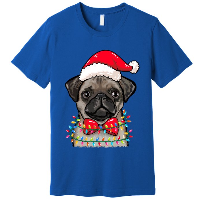 Christmas Lights Pug Wearing Xmas Hat Pug Dog Lover Great Gift Premium T-Shirt