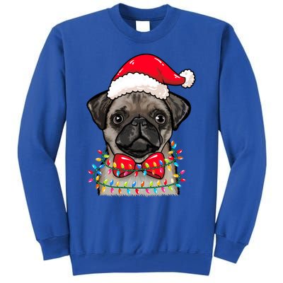 Christmas Lights Pug Wearing Xmas Hat Pug Dog Lover Great Gift Tall Sweatshirt