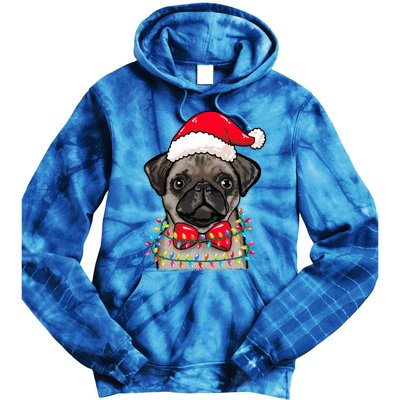 Christmas Lights Pug Wearing Xmas Hat Pug Dog Lover Great Gift Tie Dye Hoodie