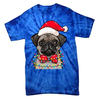 Christmas Lights Pug Wearing Xmas Hat Pug Dog Lover Great Gift Tie-Dye T-Shirt