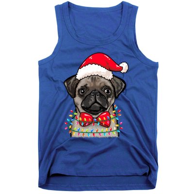 Christmas Lights Pug Wearing Xmas Hat Pug Dog Lover Great Gift Tank Top