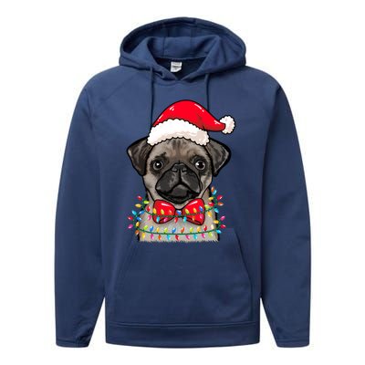 Christmas Lights Pug Wearing Xmas Hat Pug Dog Lover Great Gift Performance Fleece Hoodie