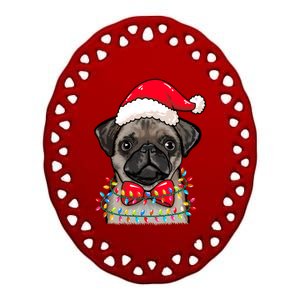 Christmas Lights Pug Wearing Xmas Hat Pug Dog Lover Great Gift Ceramic Oval Ornament