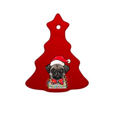 Christmas Lights Pug Wearing Xmas Hat Pug Dog Lover Great Gift Ceramic Tree Ornament