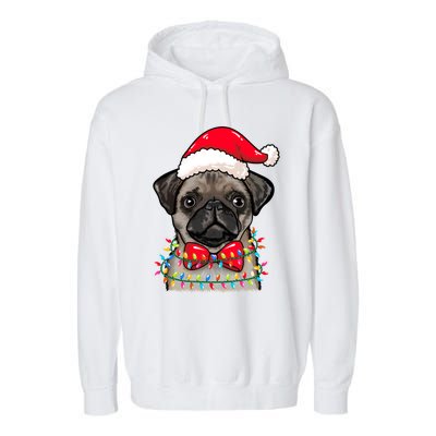 Christmas Lights Pug Wearing Xmas Hat Pug Dog Lover Great Gift Garment-Dyed Fleece Hoodie