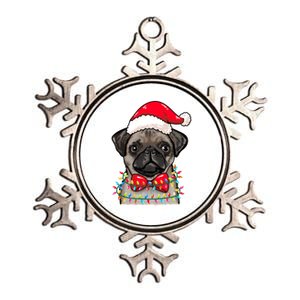 Christmas Lights Pug Wearing Xmas Hat Pug Dog Lover Great Gift Metallic Star Ornament