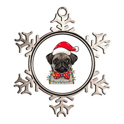 Christmas Lights Pug Wearing Xmas Hat Pug Dog Lover Great Gift Metallic Star Ornament