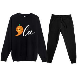 Comma +  La Pumpkin Kamala Harris Costume Halloween 2024 Premium Crewneck Sweatsuit Set