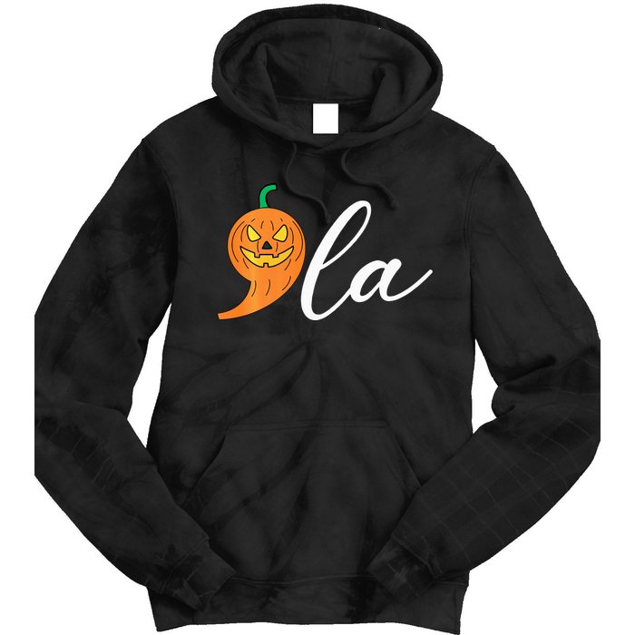 Comma +  La Pumpkin Kamala Harris Costume Halloween 2024 Tie Dye Hoodie