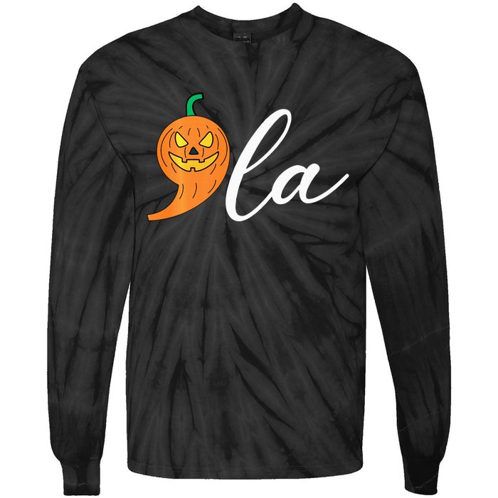 Comma +  La Pumpkin Kamala Harris Costume Halloween 2024 Tie-Dye Long Sleeve Shirt