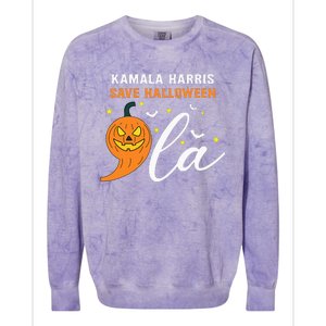 Comma +  La Pumpkin Kamala Harris Save Halloween 2024 Colorblast Crewneck Sweatshirt