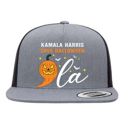 Comma +  La Pumpkin Kamala Harris Save Halloween 2024 Flat Bill Trucker Hat