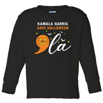 Comma +  La Pumpkin Kamala Harris Save Halloween 2024 Toddler Long Sleeve Shirt