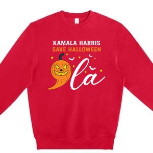 Comma +  La Pumpkin Kamala Harris Save Halloween 2024 Premium Crewneck Sweatshirt