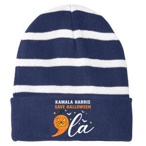 Comma La Pumpkin Kamala Harris Save Halloween 2024 Striped Beanie with Solid Band