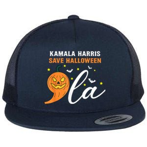 Comma La Pumpkin Kamala Harris Save Halloween 2024 Flat Bill Trucker Hat