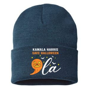 Comma La Pumpkin Kamala Harris Save Halloween 2024 Sustainable Knit Beanie