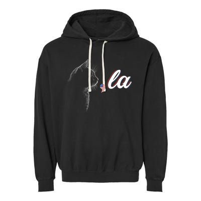 Comma La Patriot Cat Lover For Harris Walz 2024 Cool Gift Garment-Dyed Fleece Hoodie