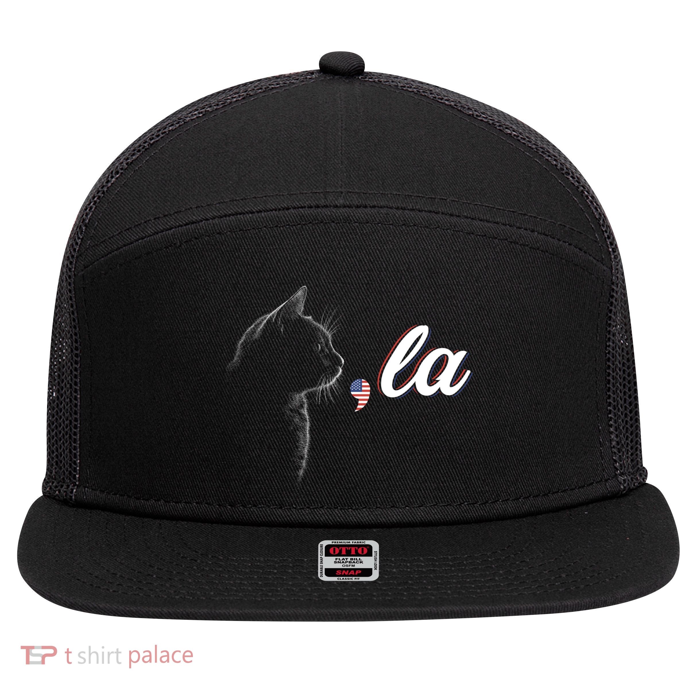 Comma La Patriot Cat Lover For Harris Walz 2024 Cool Gift 7 Panel Mesh Trucker Snapback Hat