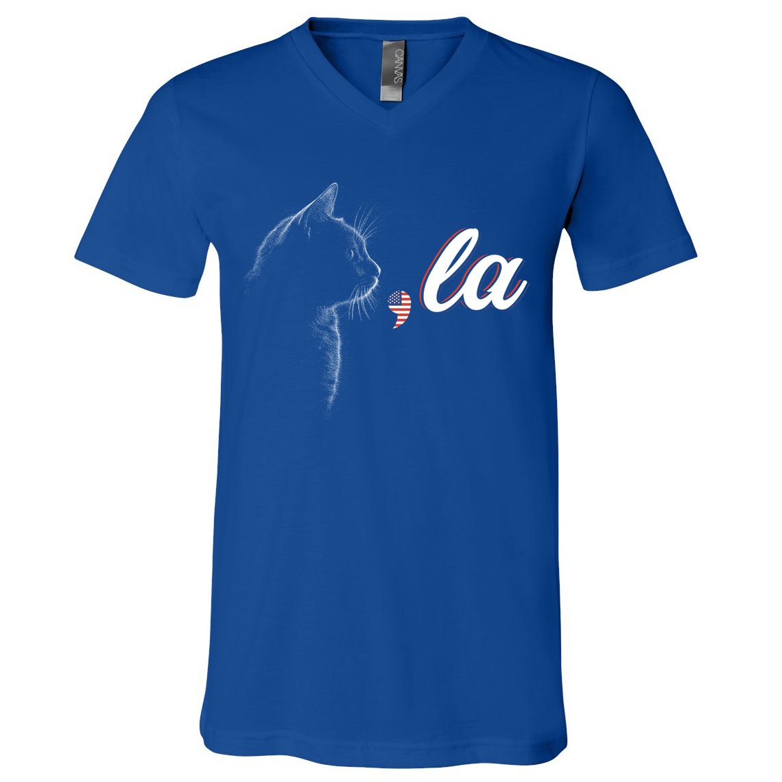 Comma La Patriot Cat Lover For Harris Walz 2024 Cool Gift V-Neck T-Shirt
