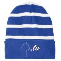 Comma La Patriot Cat Lover For Harris Walz 2024 Cool Gift Striped Beanie with Solid Band