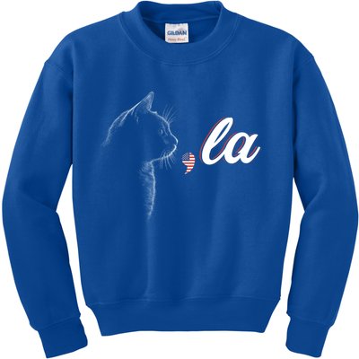 Comma La Patriot Cat Lover For Harris Walz 2024 Cool Gift Kids Sweatshirt