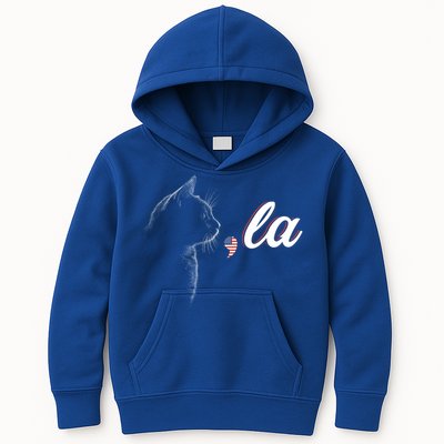 Comma La Patriot Cat Lover For Harris Walz 2024 Cool Gift Kids Hoodie
