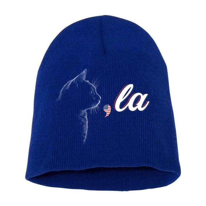 Comma La Patriot Cat Lover For Harris Walz 2024 Cool Gift Short Acrylic Beanie