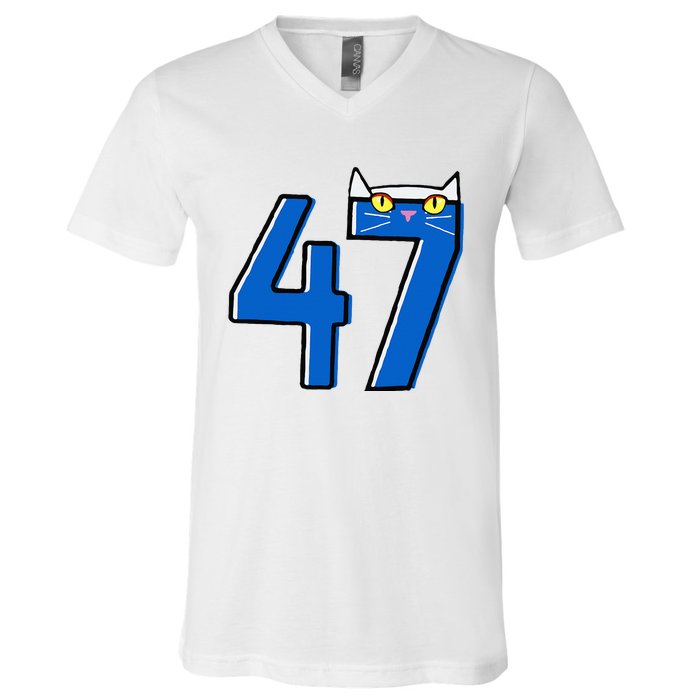 Cat Lettering Positive Funny Cat 47 Kalama Harris 2024 V-Neck T-Shirt