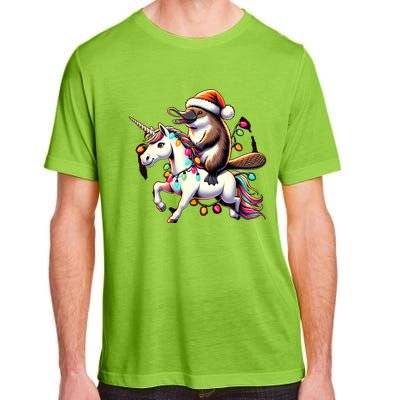 Christmas Lights Platypus Riding Unicorn Adult ChromaSoft Performance T-Shirt