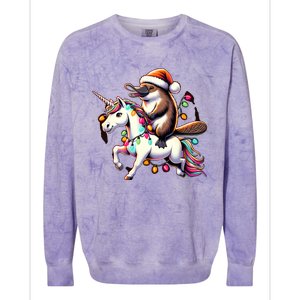 Christmas Lights Platypus Riding Unicorn Colorblast Crewneck Sweatshirt