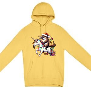 Christmas Lights Platypus Riding Unicorn Premium Pullover Hoodie